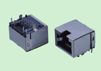 RJ45 JACK插座90度超薄型內彎腳DIP插板帶屏蔽殼不帶LED燈
